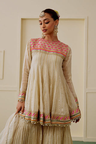 Ivory multi embroidered gharara set