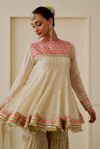 Ivory multi embroidered gharara set
