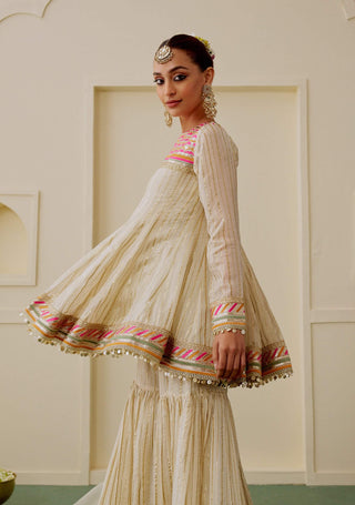 Ivory multi embroidered gharara set