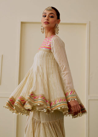 Ivory multi embroidered gharara set