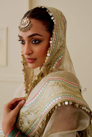 Gold mirror work drop-bead lehenga set