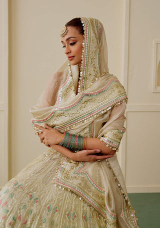 Gold mirror work drop-bead lehenga set