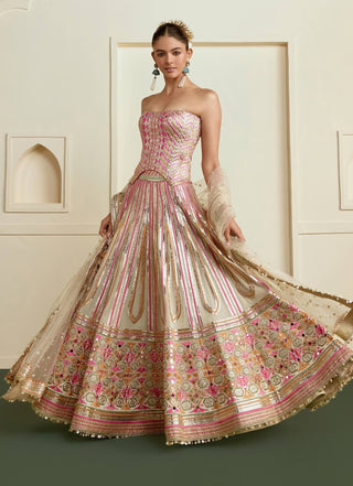 Ivory gold booti chevron lehenga set