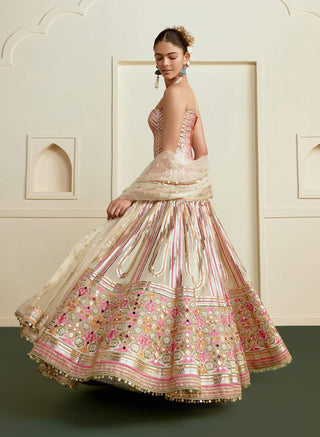 Ivory gold booti chevron lehenga set