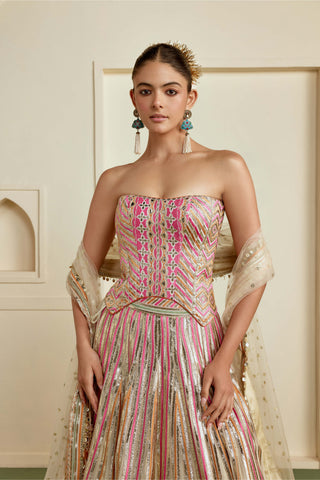 Ivory gold booti chevron lehenga set