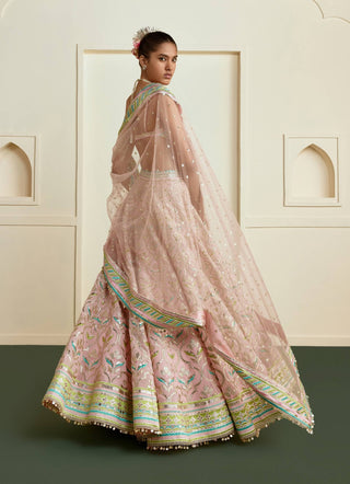 Pink lime aqua mirror work lehenga set