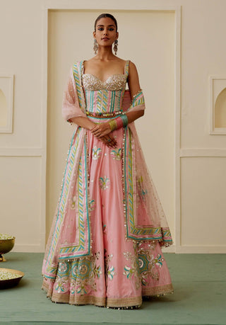 Pink pastel mirror work corset lehenga set