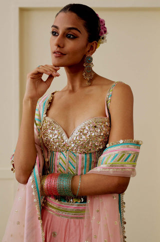 Pink pastel mirror work corset lehenga set