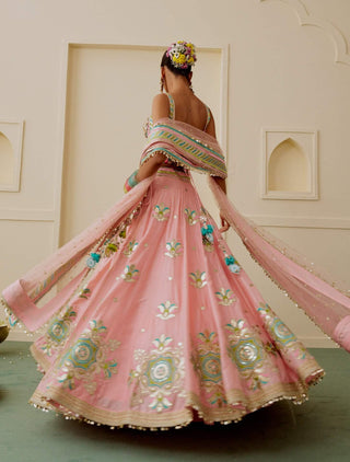 Pink pastel mirror work corset lehenga set
