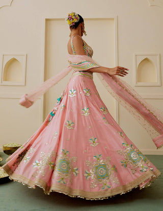 Pink pastel mirror work corset lehenga set