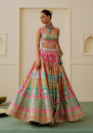 Multicolour ice blue pink pastel lehenga set