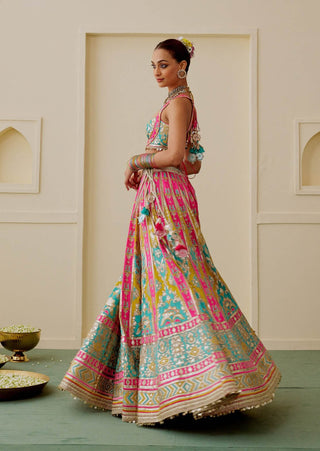 Multicolour ice blue pink pastel lehenga set