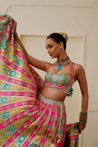 Multicolour ice blue pink pastel lehenga set