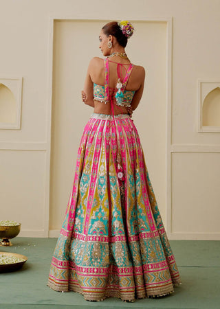 Multicolour ice blue pink pastel lehenga set
