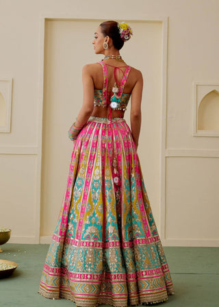 Multicolour ice blue pink pastel lehenga set