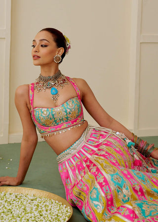 Multicolour ice blue pink pastel lehenga set