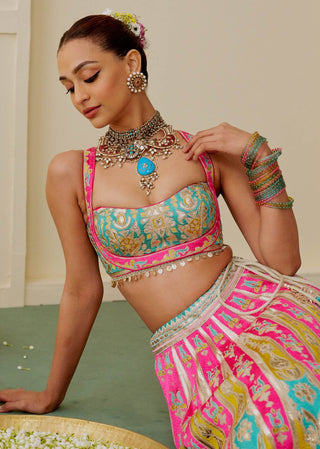 Multicolour ice blue pink pastel lehenga set