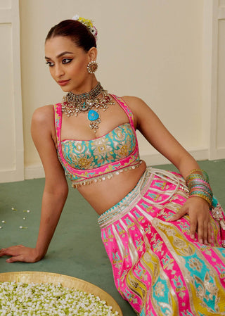 Multicolour ice blue pink pastel lehenga set