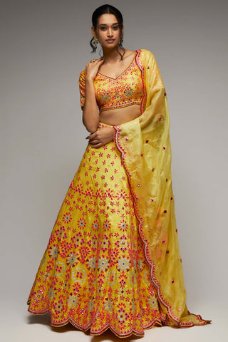 Gopi Vaid-Mela Yellow Lehenga Set-INDIASPOPUP.COM