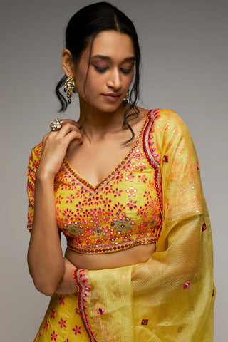 Gopi Vaid-Mela Yellow Lehenga Set-INDIASPOPUP.COM