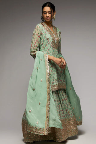 Gopi Vaid-Nusrat Mint Green Short Sharara Set-INDIASPOPUP.COM