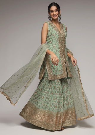 Gopi Vaid-Nusrat Mint Green Gharara Set-INDIASPOPUP.COM