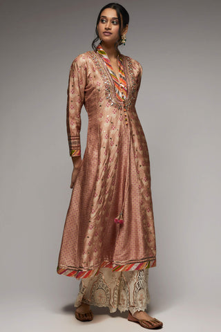 Gopi Vaid-Pink Embroidered Jacket Tunic And Palazzo-INDIASPOPUP.COM