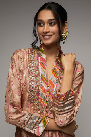 Gopi Vaid-Pink Embroidered Jacket Tunic And Palazzo-INDIASPOPUP.COM