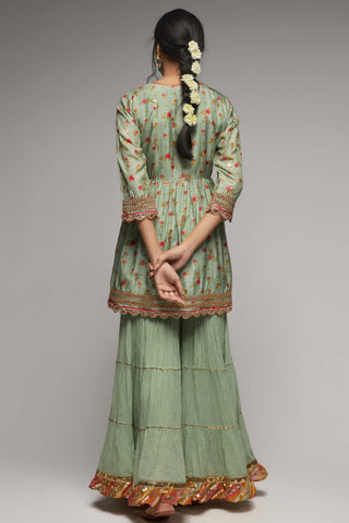 Gopi Vaid-Mint Green Rashida Peplum Sharara Set-INDIASPOPUP.COM