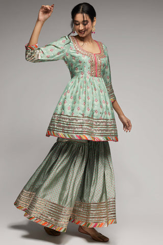 Gopi Vaid-Mint Green Peplum Sharara Set-INDIASPOPUP.COM