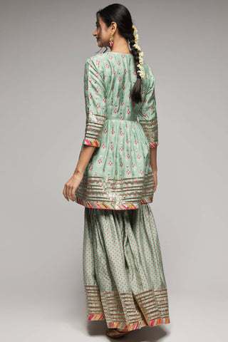 Gopi Vaid-Mint Green Peplum Sharara Set-INDIASPOPUP.COM