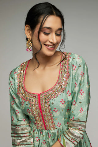 Gopi Vaid-Mint Green Peplum Sharara Set-INDIASPOPUP.COM