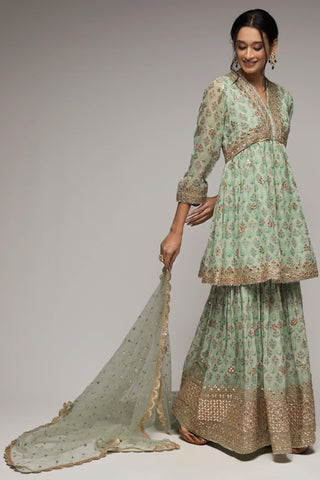 Gopi Vaid-Nusrat Floral Green Sharara Set-INDIASPOPUP.COM