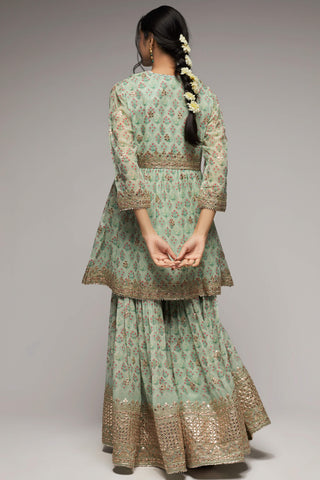 Gopi Vaid-Nusrat Floral Green Sharara Set-INDIASPOPUP.COM