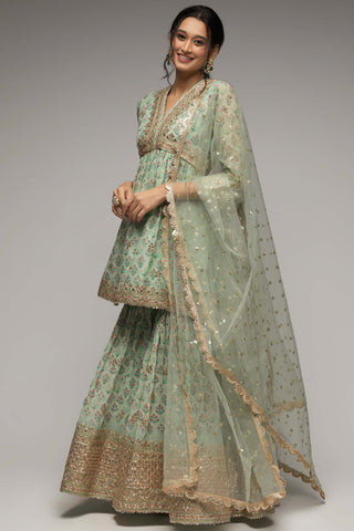 Gopi Vaid-Nusrat Floral Green Sharara Set-INDIASPOPUP.COM