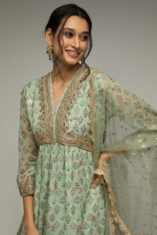 Gopi Vaid-Nusrat Floral Green Sharara Set-INDIASPOPUP.COM