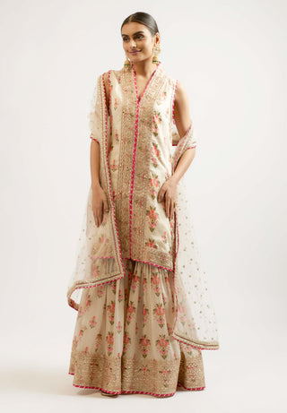 Dhriti Ivory Sleeveless Sharara Set by Gopi Vaid, available on Indiaspopup.com