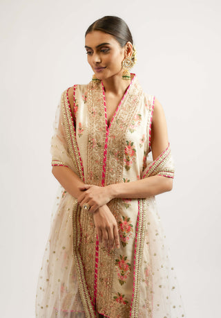 Dhriti Ivory Sleeveless Sharara Set by Gopi Vaid, available on Indiaspopup.com