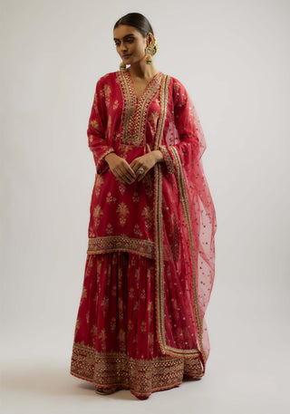 Sadhna Red Sharara Set by Gopi Vaid, available on Indiaspopup.com