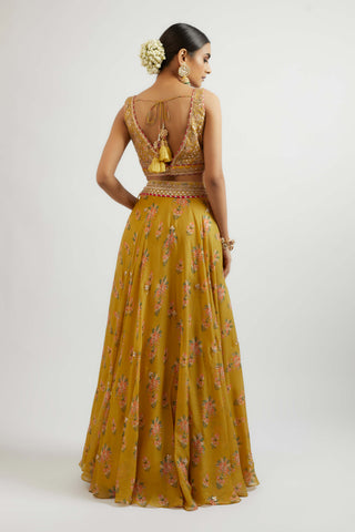 Esha Mustard Lehenga Set by Gopi Vaid, available on Indiaspopup.com