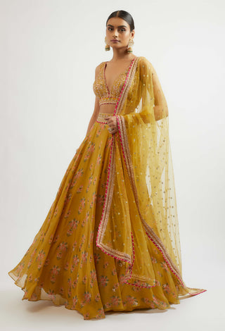 Esha Mustard Lehenga Set by Gopi Vaid, available on Indiaspopup.com