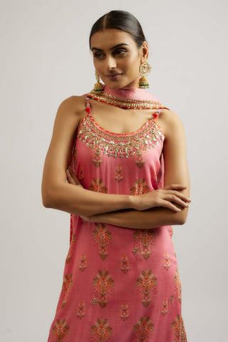 Advika Pink Strappy Sharara Set by Gopi Vaid, available on Indiaspopup.com