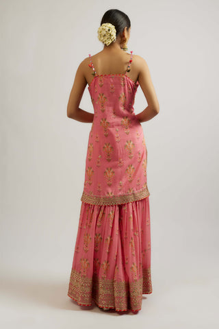 Advika Pink Strappy Sharara Set by Gopi Vaid, available on Indiaspopup.com