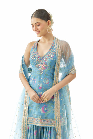 Blue janhavi peplum and sharara set