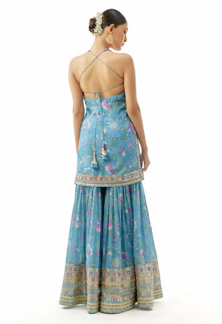 Blue janhavi peplum and sharara set