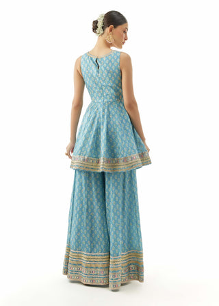 Blue simoni peplum and sharara set