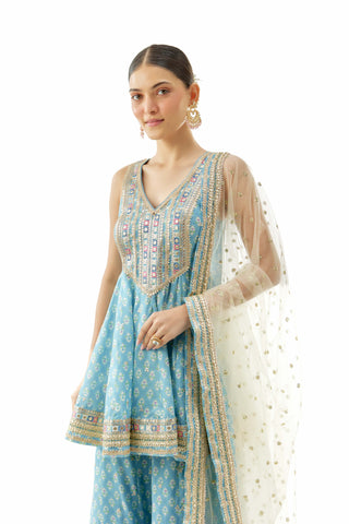 Blue simoni peplum and sharara set