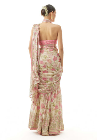 Ivory pakhi sharara sari set
