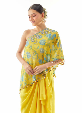 Yellow vaishnavi one-shoulder skirt and blouse