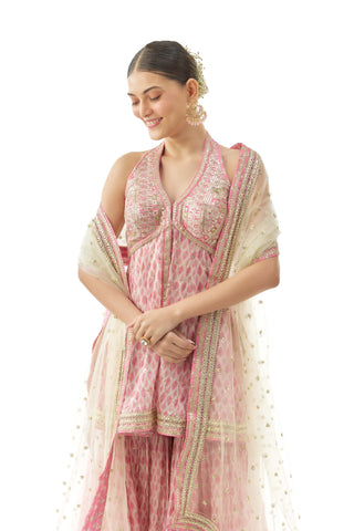 Pink janhavi peplum and sharara set